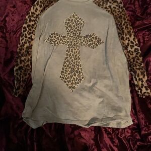 Medium boho animal print cross top
